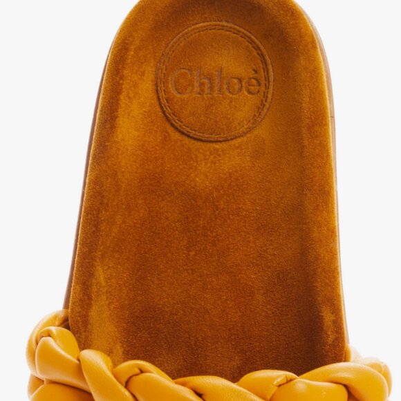 Chloe Kacey Braided Leather Slide Sandal Saffron Orange 38W NEW w BOX DAMAGE - Picture 5 of 14